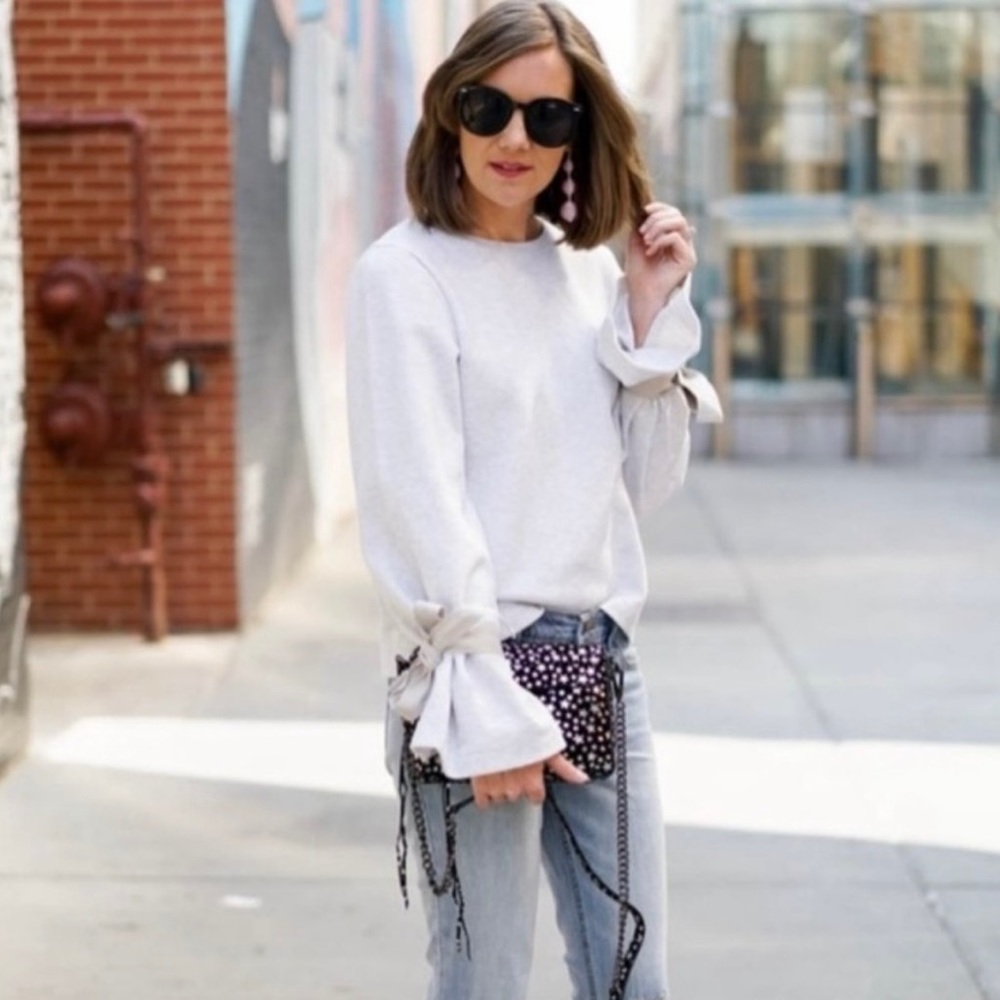 NWOT J Crew gray heather bow tie sleeve knit top